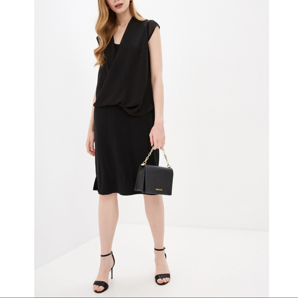 DKNY Cap Sleeve Surplice V Neck Knee Length Little Black Dress Women XS NEW